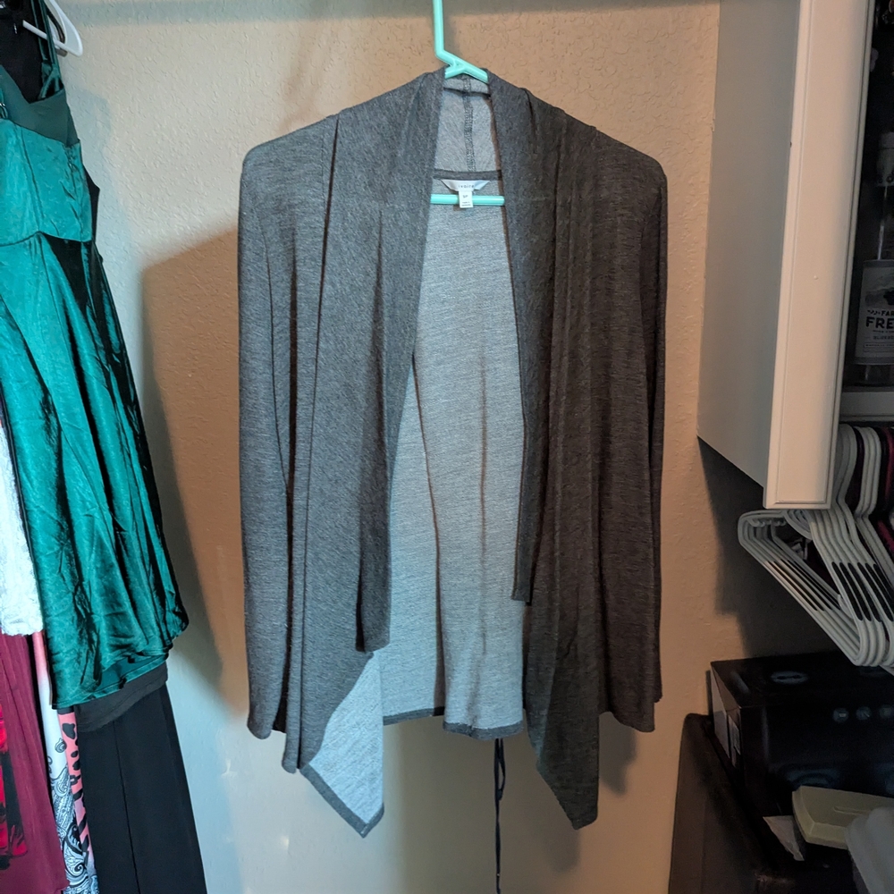 Gray Open Front Cardigan, Lace Up Back